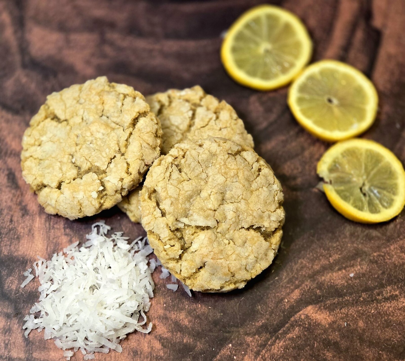 Lemon coconut cookies with fresh lemon and shredded coconut